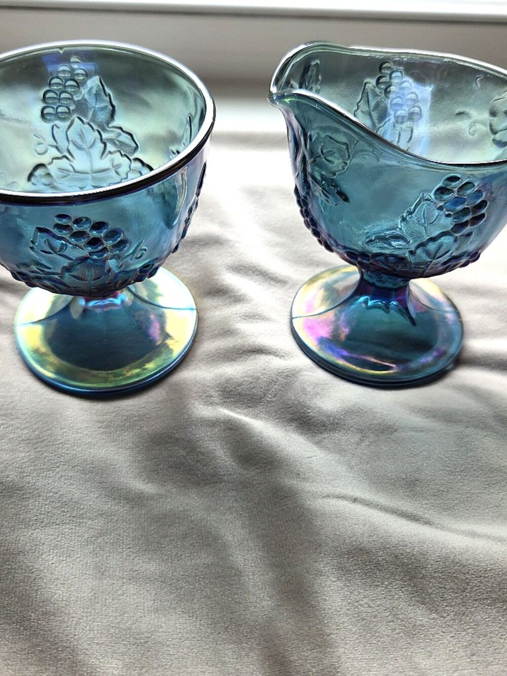 Vintage Colony Harvest Blue Carnival Glass Creamer & Sugar Set | Indiana Glass